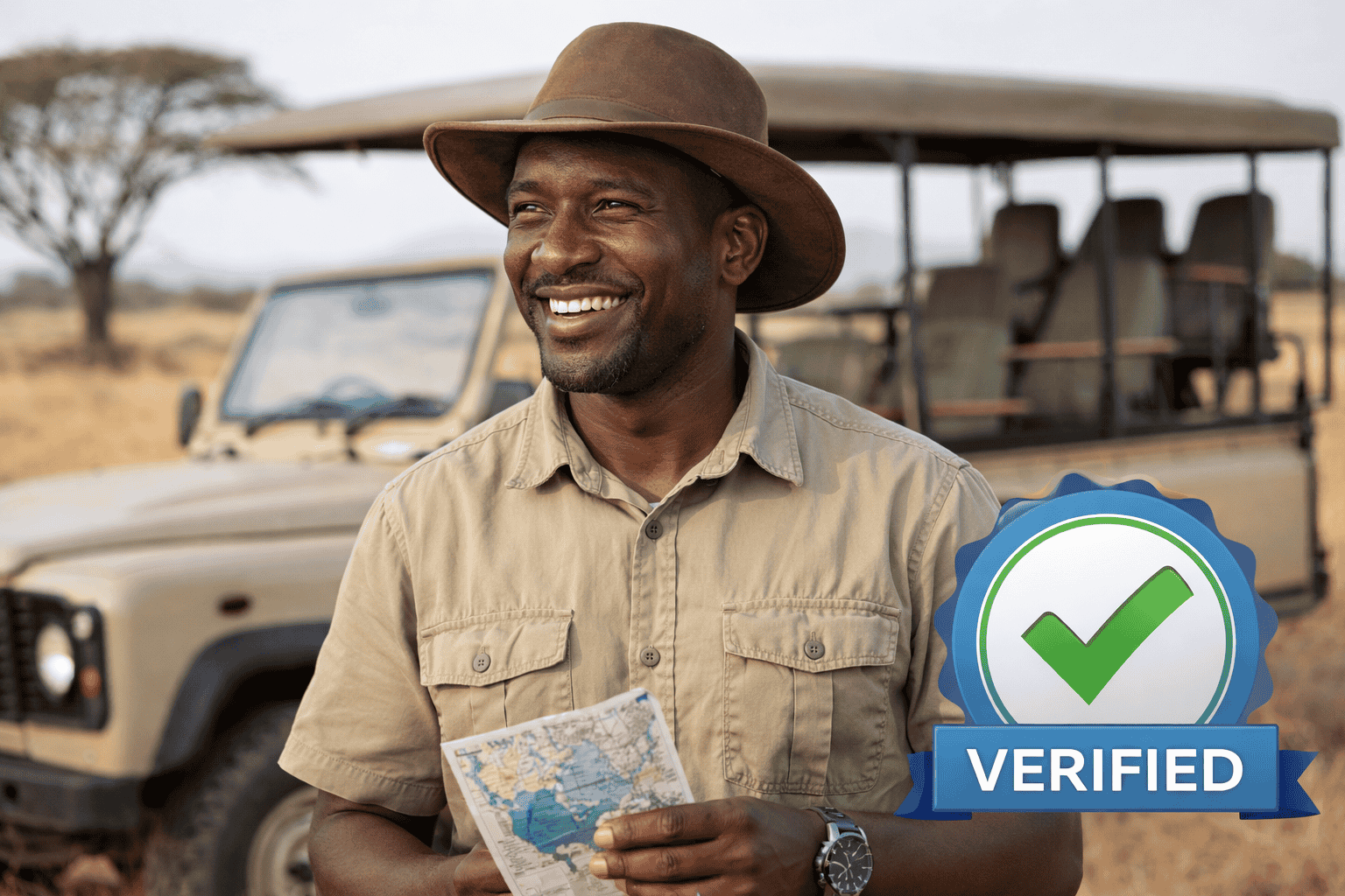 Professional African safari guide representing verified tour operators.